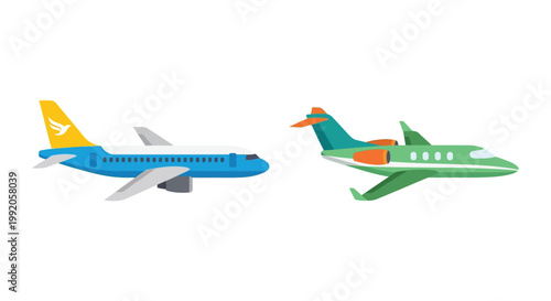 Two colorful cartoon airplanes are displayed against a white background