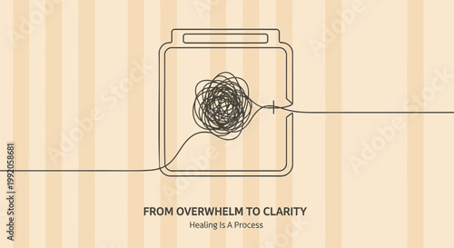 Mindfulness, meditation, and relaxation vector illustration, From Overwhelm to Clarity, healing and practice