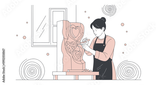 Artist Sculpting Abstract Heart Shapes in Studio