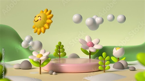 Cute Spring Landscape Podium Scene