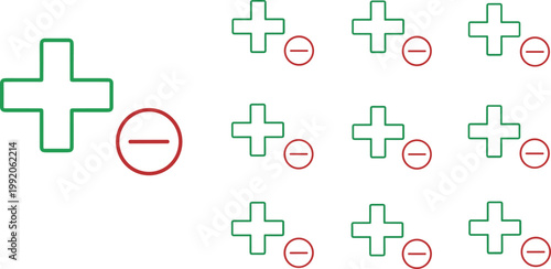 Medical Plus and Minus Icon Set with Positive and Negative Symbols in Green and Red for Healthcare Interface Controls and App Design