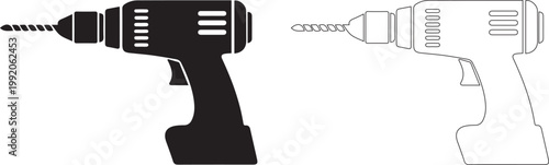 Electric Drill Style Icon Design Vector - Electric drill used for making holes in wood, metal, or concrete surfaces