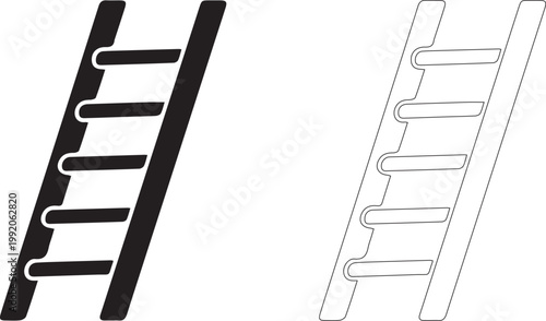 ladder wooden rungs icon on white background Black silhouette flat icon outline icon style. minimal vector icon style