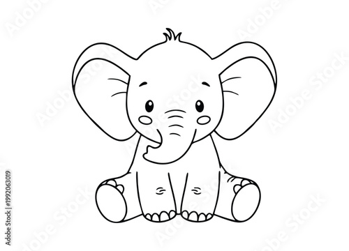 Cute Baby Elephant Coloring Page for Kids – Simple Cartoon Animal Line Art, Printable Nursery Activity Sheet for Toddlers and Preschool Children