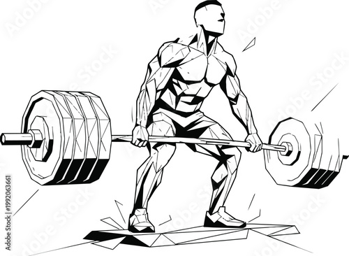 Bodybuilder Lifting Heavy Barbell Illustration for Fitness Gym Motivation and Strength Training Deadlift Concept