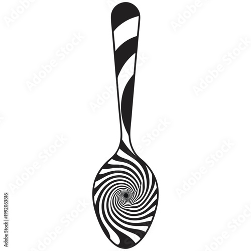 Spoon with a galaxy cosmic swirl in black and white vector silhouette