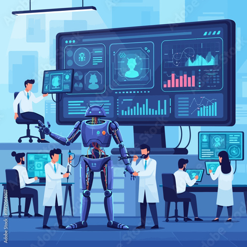 Robotics Lab: Scientists Working on Advanced Robot with Futuristic Technology