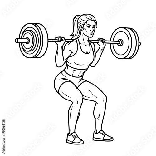 Woman doing barbell back squat exercise in gym