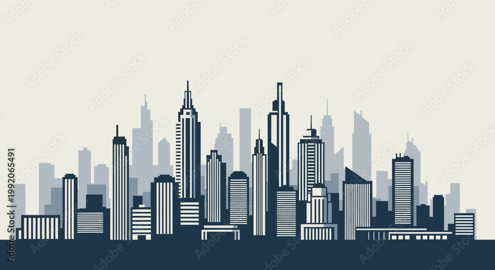 Fototapeta premium Modern Cityscape Silhouette with Tall Skyscrapers and Buildings at Dusk