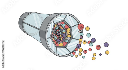 Colorful pills spilling from bottle.