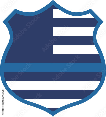 Police Shield Badge Silhouette with Thin Blue Line Flag Design for Law Enforcement Advocacy