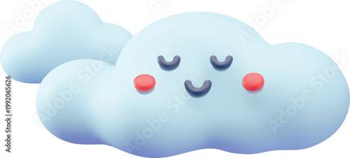 Lovely cloud 3D plastic style, vector cartoon cloudy weather forecast symbol, volume meteorology face character