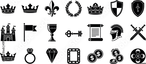 Medieval heraldry and royal emblems a collection of black silhouette icons