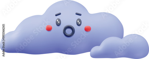 Stunned cloud 3D plastic style, vector cartoon cloudy weather forecast symbol, volume meteorology face character