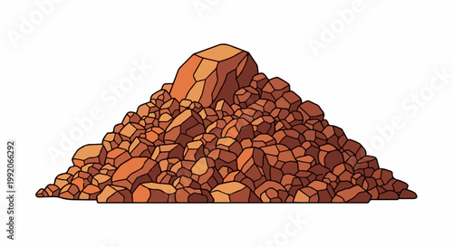 A heap of angular, multi-sized rocks in earthy tones, piled high against a white background