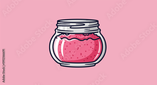 A jar of vibrant pink textured liquid, possibly a smoothie or drink