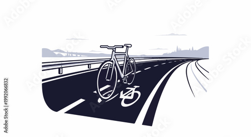A graphic of a bicycle on a road with a bike lane symbol