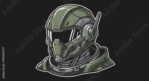 A futuristic, armored helmet with a visor and metallic details