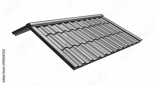 A grayscale illustration of a tiled roof section with a gutter