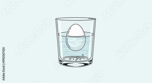 A glass of water with an egg floating mid-way, showing buoyancy