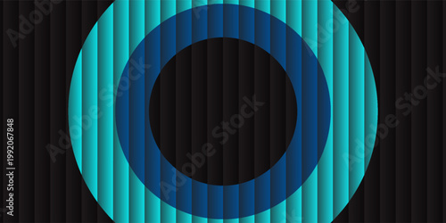 Vibrant circular gradient pattern with ribbed fractal glass texture effect blending teal deep blue colors. Minimalistic and futuristic abstract background perfect for creative digital designs. Vector