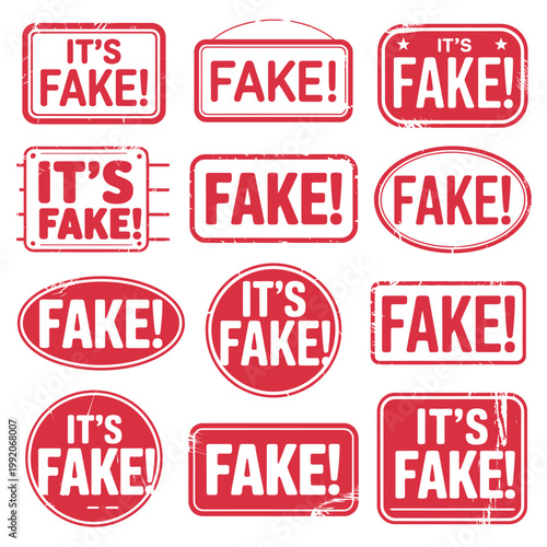 A collection of red and white fake stamps on a clean background