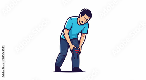 A man grimaces in pain, clutching his injured knee with a pained expression