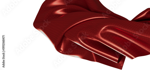 Close-up of luxurious red cloth with a silky appearance and soft folds, creating a sense of beauty