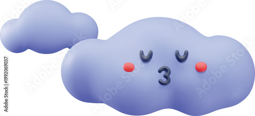 Worrying cloud 3D plastic style, vector cartoon cloudy weather forecast symbol, realistic volume meteorology character