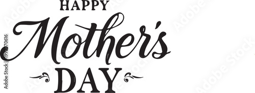 Happy Mother's Day elegant calligraphy text with decorative flourishes, celebration greeting.