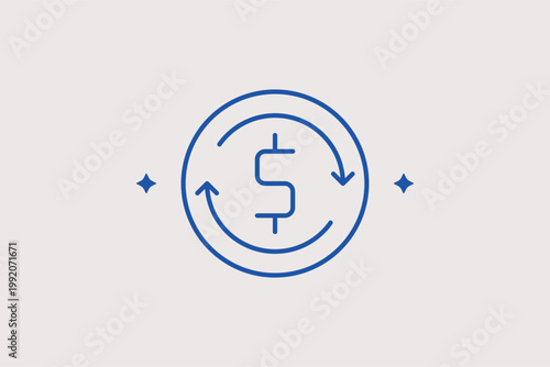 Dollar sign with circular arrows icon for money circulation and currency exchange. Dynamic Vector Illustration for fund transfer service landing pages and global remittance apps.