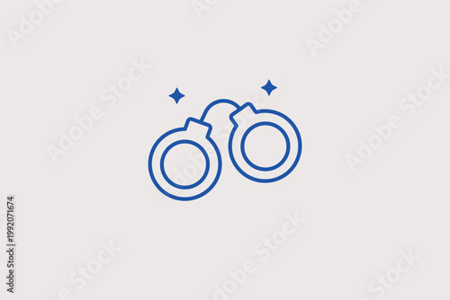 Pair of metal handcuffs icon for financial fraud arrests and legal consequences. Strict Vector Illustration for white-collar crime news and anti-corruption legal service websites.