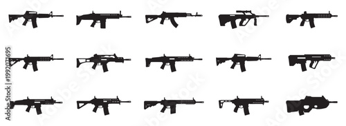 Modern Rifle icon set. Modern Rifle and Assault Weapon Silhouette Vector Collection. Vector Illustration.