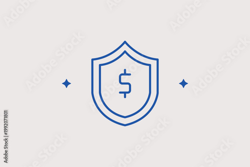 Shield with dollar sign icon for asset protection and financial security insurance. Secure Vector Illustration for wealth management brochures and fraud prevention campaign banners.