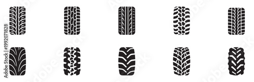 Car tire tracks vector, icon design. Tire tracks, rubber wheels, and braking marks. Truck, car, tread pattern silhouettes. Perfect for auto racing, speed-related designs. Vector Illustration. EPS 10