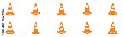Traffic cone icons. Road construction and warning sign symbol. Vector illustration.