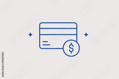 Credit card with dollar sign icon for electronic payments and line of credit access. Functional Vector Illustration for digital wallet app interfaces and credit score improvement tips.