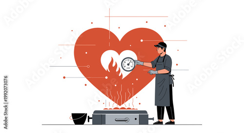 Chef Cooks Heart with Thermometer, Healthy Food Concept, Love Cooking
