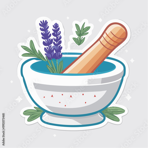 Mortar and Pestle with Lavender and Herbs Sticker