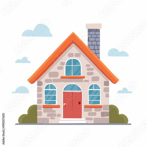 Charming Stone Cottage with Orange Roof and Red Doors