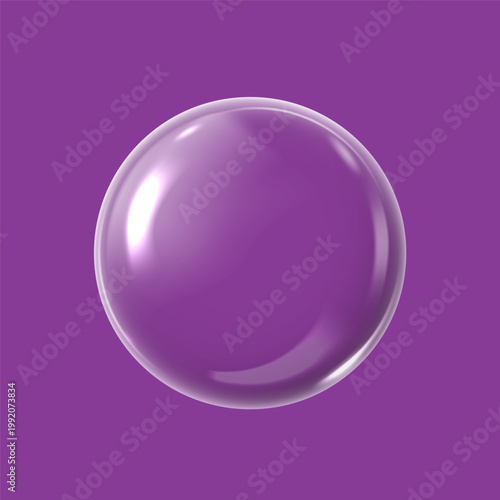 Realistic transparent 3D sphere with highlights on a purple background.