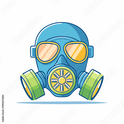 Blue cartoon gas mask with yellow lenses and green filters