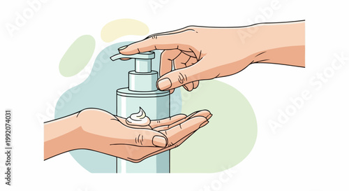 A hand presses a dispenser, releasing foam onto another open palm