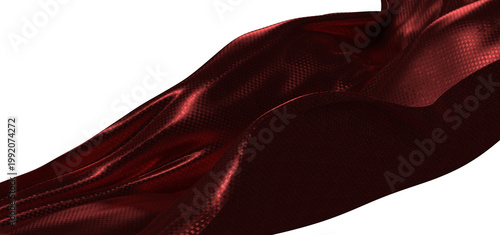 Dramatic image of red silk fabric. Abstract texture of cloth. Decorative background with flowing fabric. Material for de