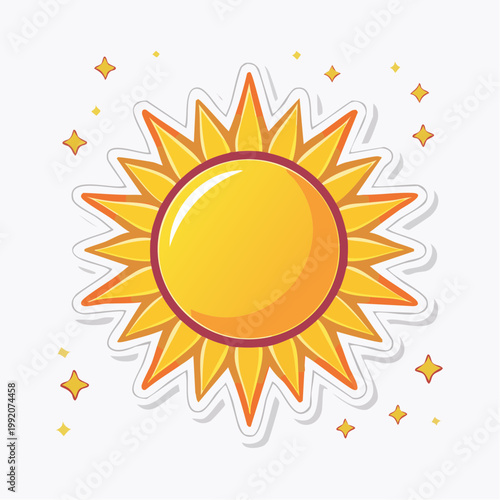 Stylized Sun Icon with Rays and Stars