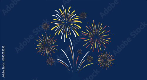 A festive display of colorful bursts of light against a deep blue background