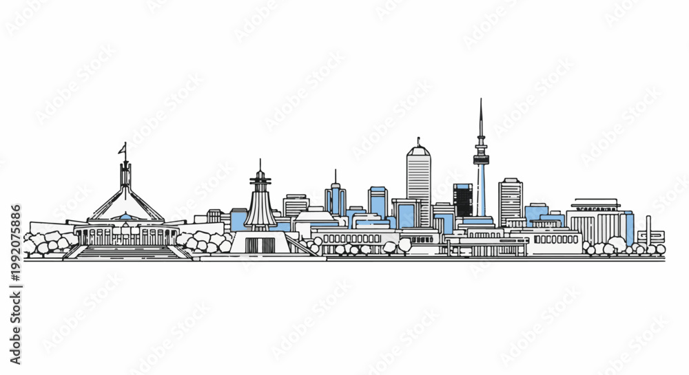 Obraz premium Stylized panoramic line drawing of a modern city skyline