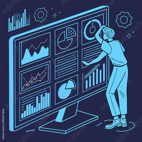 Futuristic Data Analytics Dashboard with Financial Charts and Business Intelligence Visualization