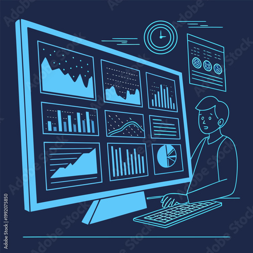 Futuristic Data Analytics Dashboard with Financial Charts and Business Intelligence Visualization