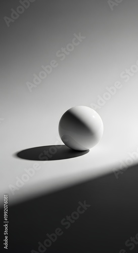 Minimalist White Sphere with Dramatic Shadow on Gradient Background